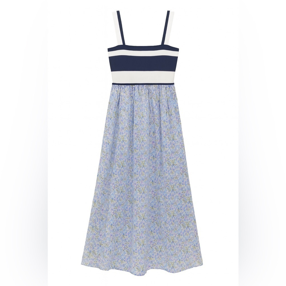 Tanya Taylor sleeveless dress mixed media stripes floral print
